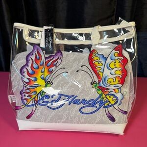 Ed Hardy Clear PVC Butterfly Tote Bag NWT Y2K Tattoo Graphic Beach Shopper